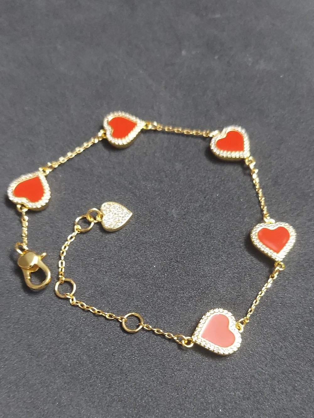Kate Spade Gold Heart Link Bracelet with Pink and Red Enamel Hearts Nwt - Picture 3 of 4